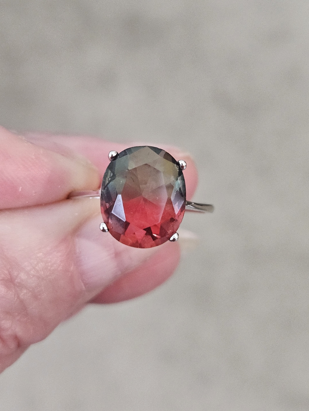 Moissanite Mystic Sterling Silver Oval Red/ Green/ Brown Ring Size 6.5 (2ct)